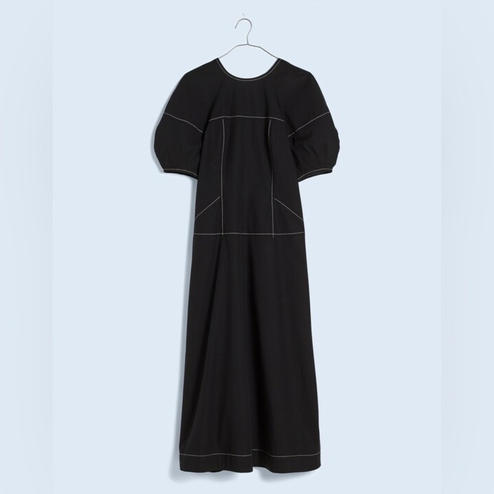 Madewell Puff-Sleeve Drop-Waist Midi Dress Black Minimalist NQ890 8 Cottagecore - Picture 3 of 12